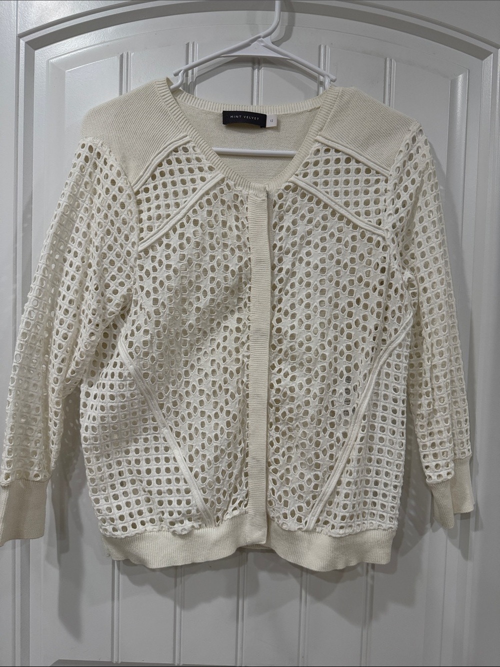 Mint Velvet Cream Openwork Button-Front Cardigan